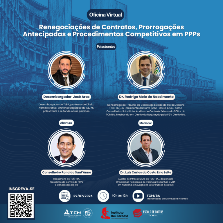 TCM-BA promove oficina virtual sobre renegociações de contratos em PPPs