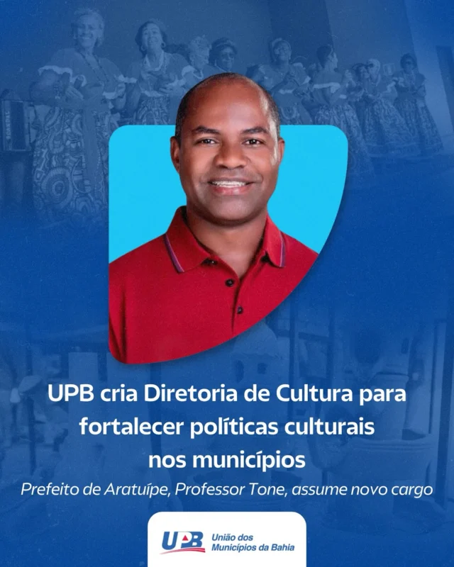 A UPB cria a nova Diretoria de Cultura, com o objetivo de fortalecer e articular políticas culturais nos municípios baianos. A novidade foi anunciada pelo presidente da entidade e prefeito de Andaraí, Wilson Cardoso, durante reunião com o secretário estadual de Cultura, Bruno Monteiro, em junho. O cargo será ocupado pelo prefeito de Aratuípe, Antônio Marcos Araújo, conhecido como Professor Tone.

Com a nova diretoria, a UPB busca ampliar o apoio às iniciativas culturais e reforçar a importância da cultura como vetor de desenvolvimento. “Cultura não é despesa. É investimento e aumenta a autoestima do povo. Nós temos a melhor safra de prefeitos e prefeitas da história da Bahia. E é com esse sentimento, com essa energia que vamos cada vez mais fortalecer essa parceria”, afirmou Wilson Cardoso. Para o secretário Bruno Monteiro, a iniciativa da UPB “significa um novo momento para as gestões municipais de Cultura”.

A criação da diretoria representa um passo estratégico para articular ações entre os municípios e o Governo do Estado, com foco na valorização dos artistas locais, preservação de tradições e promoção de eventos que movimentam a economia e a identidade das comunidades baianas.