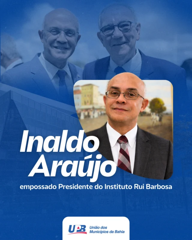 O presidente da União dos Municípios da Bahia (UPB) e prefeito de Andaraí, Wilson Cardoso, parabeniza o conselheiro do Tribunal de Contas do Estado da Bahia (TCE/BA), Inaldo Araújo, pela posse na presidência do Instituto Rui Barbosa, que ocorre nesta quarta-feira (25), em Brasília.

Inaldo Araújo torna-se o primeiro conselheiro baiano a assumir a presidência do IRB nos 52 anos de história da entidade um marco consolidado pela eleição unânime, com os votos dos 33 Tribunais de Contas brasileiros.

Para Wilson Cardoso, a conquista representa não apenas o reconhecimento da trajetória técnica e institucional de Inaldo, mas também o fortalecimento da presença da Bahia em espaços estratégicos do controle externo nacional. “Recebemos com muito orgulho a posse do conselheiro Inaldo na presidência do Instituto Rui Barbosa. É um reconhecimento à sua trajetória marcada pela competência, equilíbrio e compromisso com a boa gestão pública”, destacou o presidente da UPB.