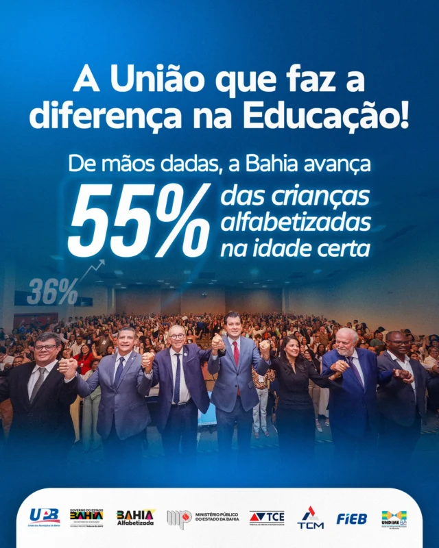 A Bahia deu um passo importante na melhoria da educação básica e alcançou 55% das crianças alfabetizadas na idade certa, ao final do 2º ano do ensino fundamental. O resultado supera a meta estabelecida de 50% e representa um avanço de quase 20% em relação ao ano anterior, consolidando uma virada significativa no cenário educacional do estado. 

O dado divulgado nesta segunda-feira (23) pelo Ministério da Educação foi celebrado pelo presidente da União dos Municípios da Bahia (UPB), Wilson Cardoso. De acordo com o gestor, que é prefeito de Andaraí, na Chapada Diamantina, o crescimento teve um fator decisivo: o protagonismo dos municípios.

O avanço demonstra também o esforço conjunto entre instituições como a UPB, o Governo do Estado, a Federação das Indústrias do Estado da Bahia (FIEB), o Ministério Público da Bahia (MPBA), o Tribunal de Contas do Estado (TCE), o Tribunal de Contas dos Municípios (TCM) e União Nacional dos Dirigentes Municipais de Educação (Undime), que vêm atuando de forma integrada para fortalecer as políticas públicas de alfabetização.

A evolução do índice ganha ainda mais relevância diante do cenário recente. Em 2025, dados do Indicador Criança Alfabetizada mostravam que apenas 36% das crianças baianas estavam alfabetizadas na idade adequada, colocando o estado entre os piores índices do país.
