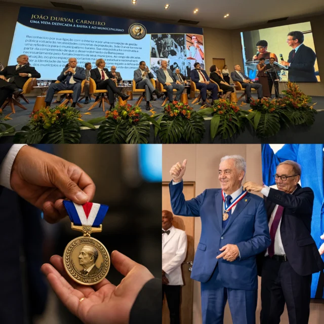 Dia de relembrar a solenidade de outorga da Comenda Governador João Durval Carneiro de Mérito Municipalista. Um #TBT deste momento de reconhecimento a quem contribui para fortalecer os municípios e impulsionar o desenvolvimento da Bahia. 

Em sua primeira edição, a União dos Municípios da Bahia (UPB) homenageou com a honraria 11 personalidades que se destacam pela atuação em defesa do municipalismo, da gestão pública e do desenvolvimento do nosso estado.

A comenda, criada pela UPB, preservar o legado de um dos maiores homens públicos da Bahia, ex-governador, senador e prefeito de Feira de Santana, cuja trajetória foi marcada pela defesa dos municípios e pelo desenvolvimento regional.

A solenidade, realizada durante as comemorações pelos 62 anos da UPB, inaugura uma nova tradição de reconhecimento institucional e celebra aqueles que caminham ao lado dos municípios na construção de uma Bahia cada vez mais forte e desenvolvida.

Confira os registros desse momento histórico para a UPB e para o municipalismo baiano.