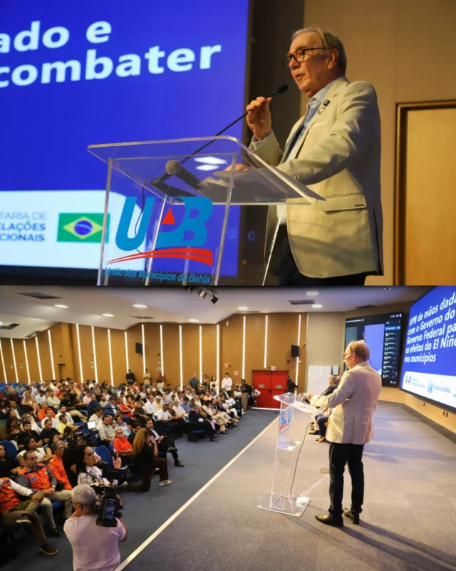 🚨 Municípios baianos em alerta para os efeitos do El Niño

A possibilidade de redução das chuvas, aumento das temperaturas e agravamento da estiagem exige prevenção, planejamento e união entre os governos.

Nesta terça-feira (1º), prefeitos e prefeitas se reuniram na sede da UPB, em Salvador, com o representantes do Governo Federal, o Governador Jerônimo Rodrigues e seu secretariado para discutir estratégias de preparação para os impactos que o fenômeno pode provocar, especialmente entre o fim de 2026 e o início de 2027.

O presidente da UPB, Wilson Cardoso, defendeu medidas emergenciais, a liberação de uma cota extra do Garantia-Safra, a desburocratização do acesso a recursos e o fortalecimento de instrumentos como o Cartão de Pagamento da Defesa Civil.

Também foram destacadas parcerias com a CERB, para perfuração e instalação de poços, com a Embasa, para o abastecimento por carros-pipa, e com a Conab, para a aquisição de milho com preço subsidiado.

Com 590 participantes, entre presenciais e virtuais, o encontro reforçou uma mensagem: diante da seca, antecipar ações é proteger vidas, garantir água, preservar a produção e cuidar dos municípios baianos.

#UPB #Municípios #Bahia #ElNiño #Estiagem Seca DefesaCivil AgriculturaFamiliar GarantiaSafra Municipalismo